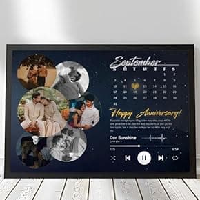 gift for partner: Heart Beat Calendar Anniversary, Birthday Spotify Song Collage Photo Frame, 8 x 12 Inch, Anniversary Gift for Husband and Wife