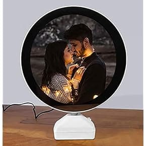 gift for partner: FA6 Magic Mirror Photo Frame With Light Photos Gift Personalized Customized Frames For Valentines Day Gifts, Anniversary, Birthday And Home Decor(Plastic, Tabletop, White, Pack Of 1,Round, framed)