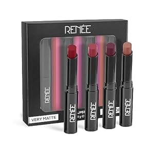 Beauty & Grooming gifts for partner: RENEE Very Matte - Pack of 4 Matte Lipsticks | Intense Color Pay Off, Full Coverage Long Lasting Weightless Velvety Formula