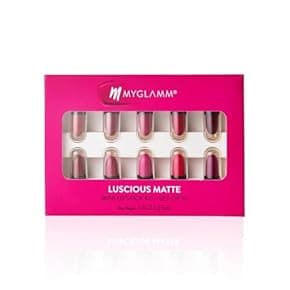 Beauty & Grooming gifts for partner: MyGlamm Luscious Matte Mini Lipstick Kit - Set of 10 | Nude & Bold Lipstick Combo For Women | Long Lasting, Creamy, Moisturising & Pigmented Mini Lipsticks (1.2g x 10)