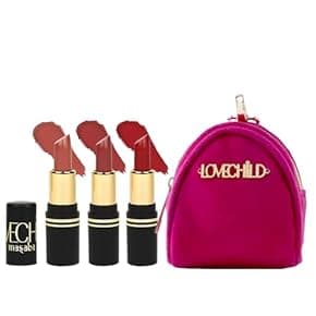 Beauty & Grooming gifts for partner: LoveChild Masaba Pocket Mini Lipsticks Set of 3 with Free Travel Pouch, Hydrating & Long-Lasting Matte Finish, 1.5g Each, Shades for All Skin Tones, Compact & Travel-Friendly Gift Pack, Combo B